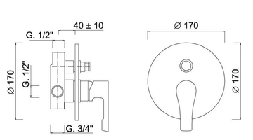 EGO - F5713 - Recessed single handle shower mixer with diverter by Rubinetteria Giulini - view 3